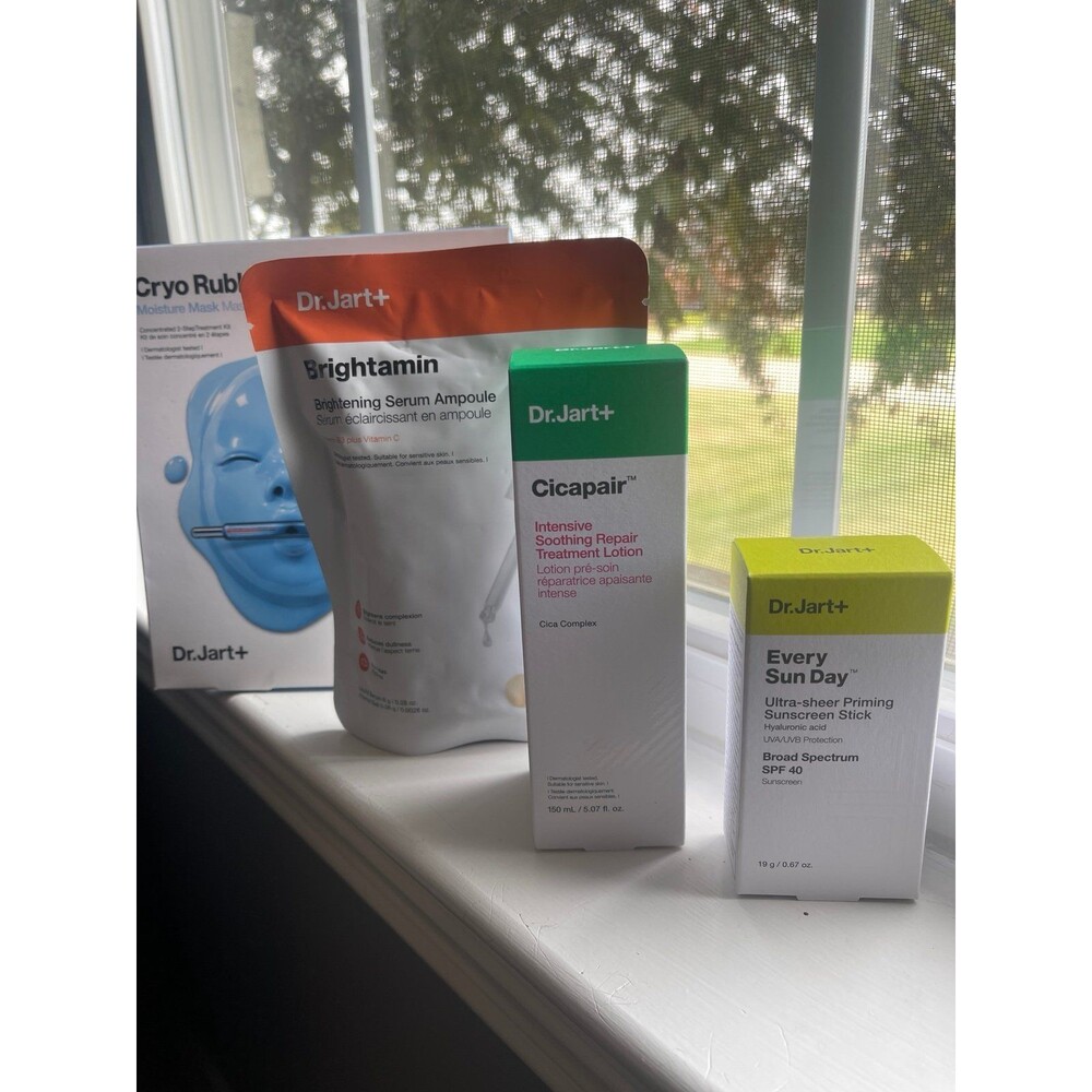 Dr.Jart+ Skincare Bundle: Cryo Mask, Brightening Serum, Cicapair, Sunscreen NWT